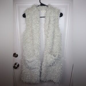 Long Sleeveless Faux Fur Open Cardigan Sweater w Pockets SIZE SMALL